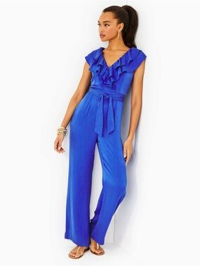 NEW! Lilly Pulitzer Amata Ruffle Blue Jumpsuit Size 8 Vacation Resort
